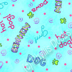 blue dog words fabric