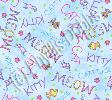 Meow Cat Farics Blue Words