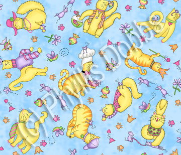 Meow Cat Fabrics - blue cats