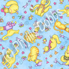 Meow cat fabric blue