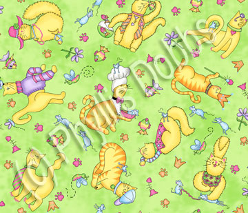 Meow cat Fabrics - Green Cats