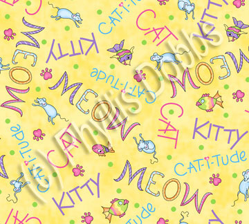 Meow Cat Fabrics Yellow Words