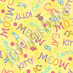 Meow cat fabrics Yellow words